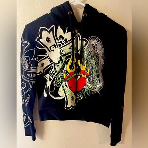 Almost new Ed Hardy fitted crop zipper hoodie